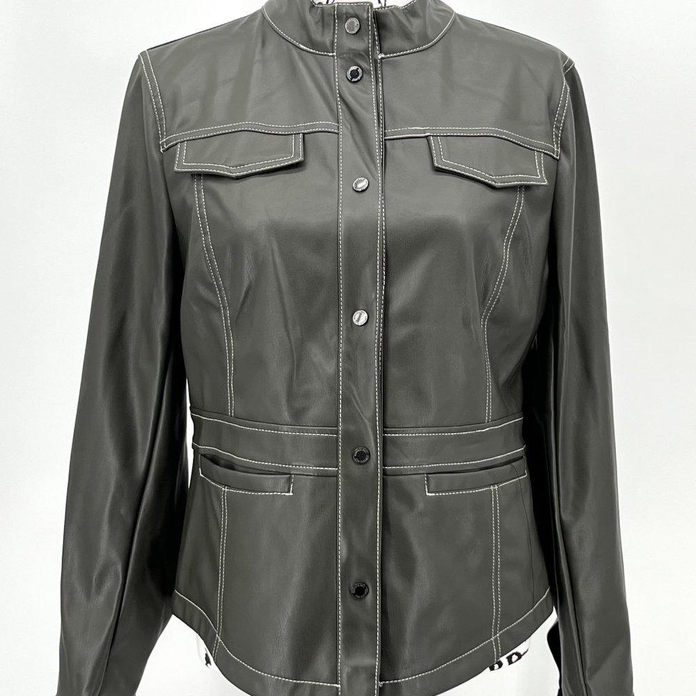 Sam Edelman Vegan Faux‎ Leather Jacket Women's Size Medium Loden Brown NWT - Picture 4 of 12